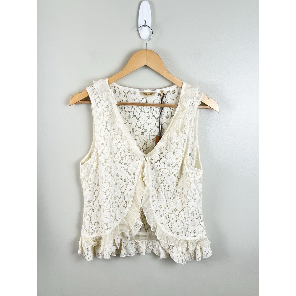 True Grit NWT Lace Vest Ruffles Boho Western Cottage Core Fairy Sz M Women's